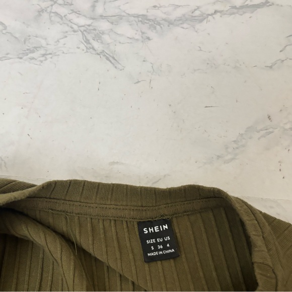 SHEIN Womens S Solid Green Rib-knit Tank Bodycon Dress Stretch Mini Pullover - Picture 4 of 4